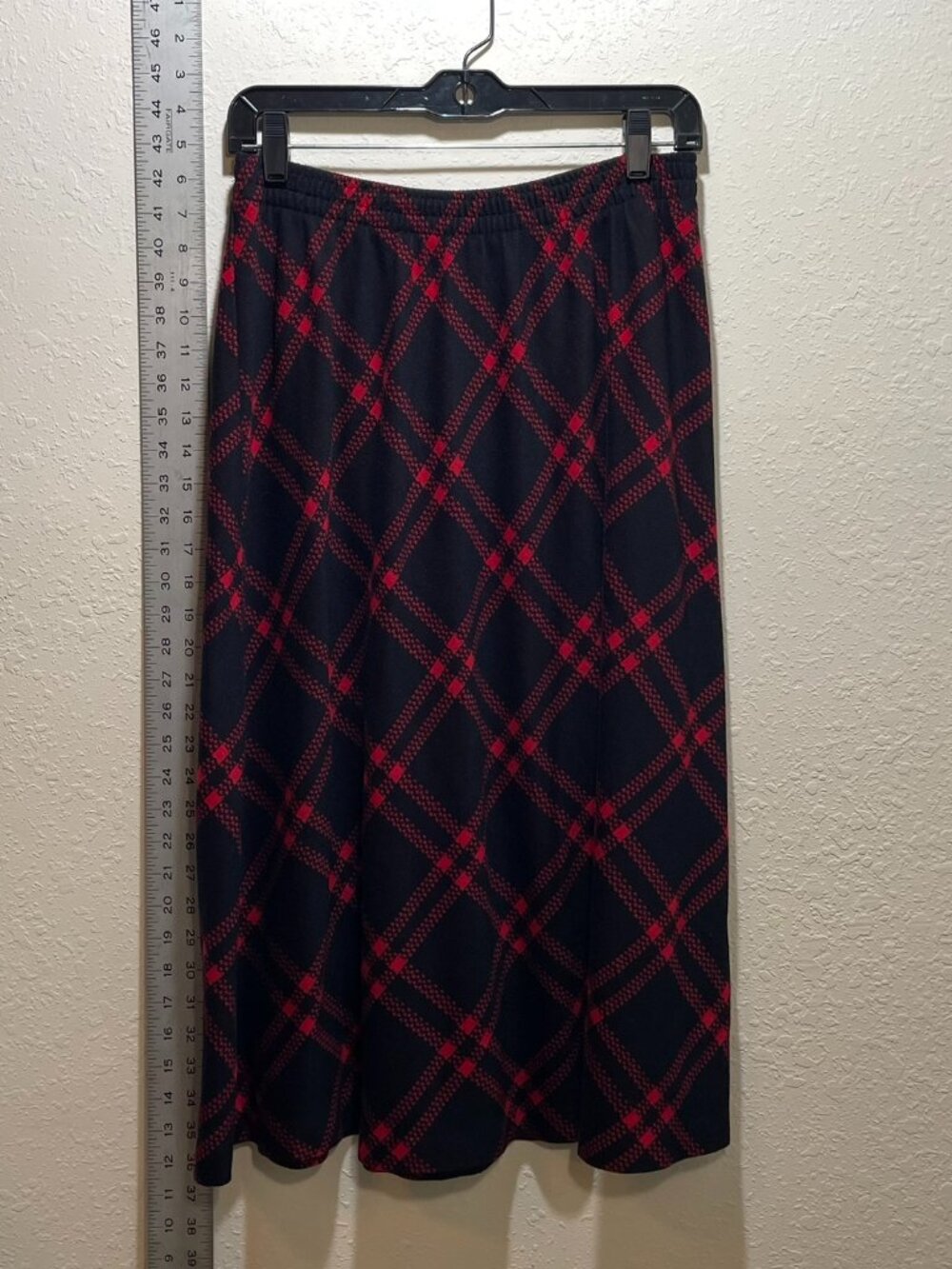 Cathy Daniels Midi Skirt Black Red Plaid Check Flare Fall - Large